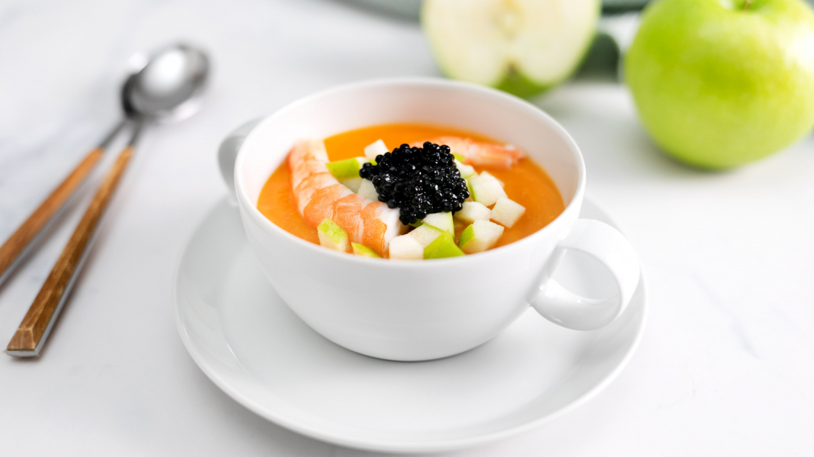 Batátová kari polévka s krevetami a kaviárem - recept pro varný kuchyňský robot Tefal Click and Cook